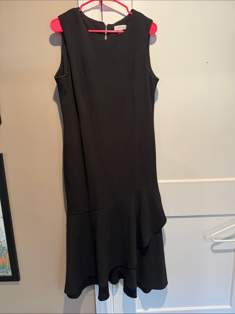 Calvin Klein Black Sleeveless Asymmetrical Ruffle Dress
